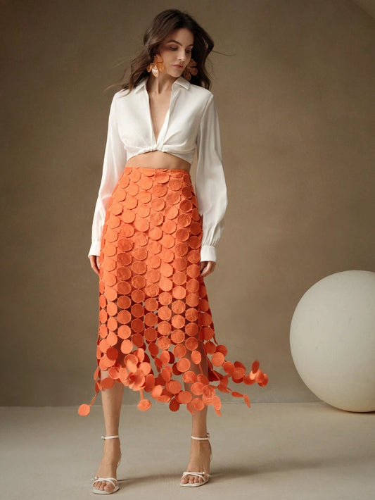 Laser Cut Multi Circle Double Layered Maxi Skirt