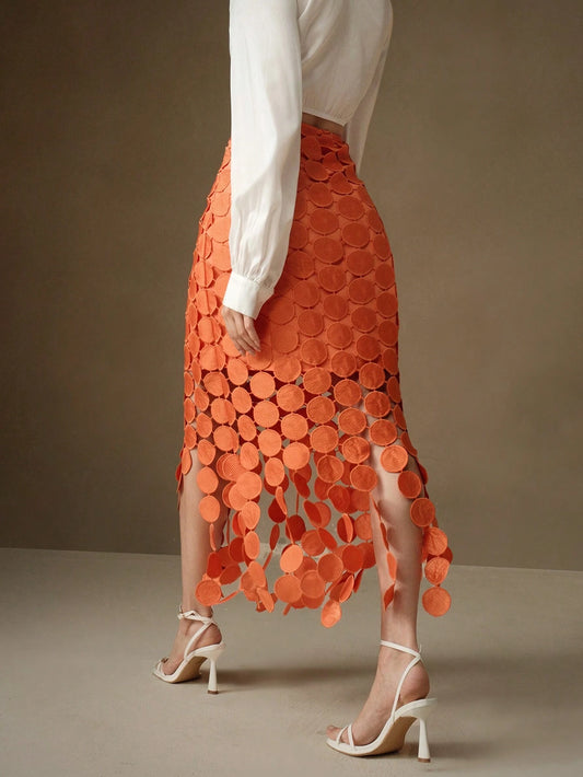 Laser Cut Multi Circle Double Layered Maxi Skirt