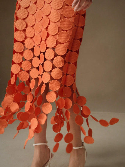 Laser Cut Multi Circle Double Layered Maxi Skirt
