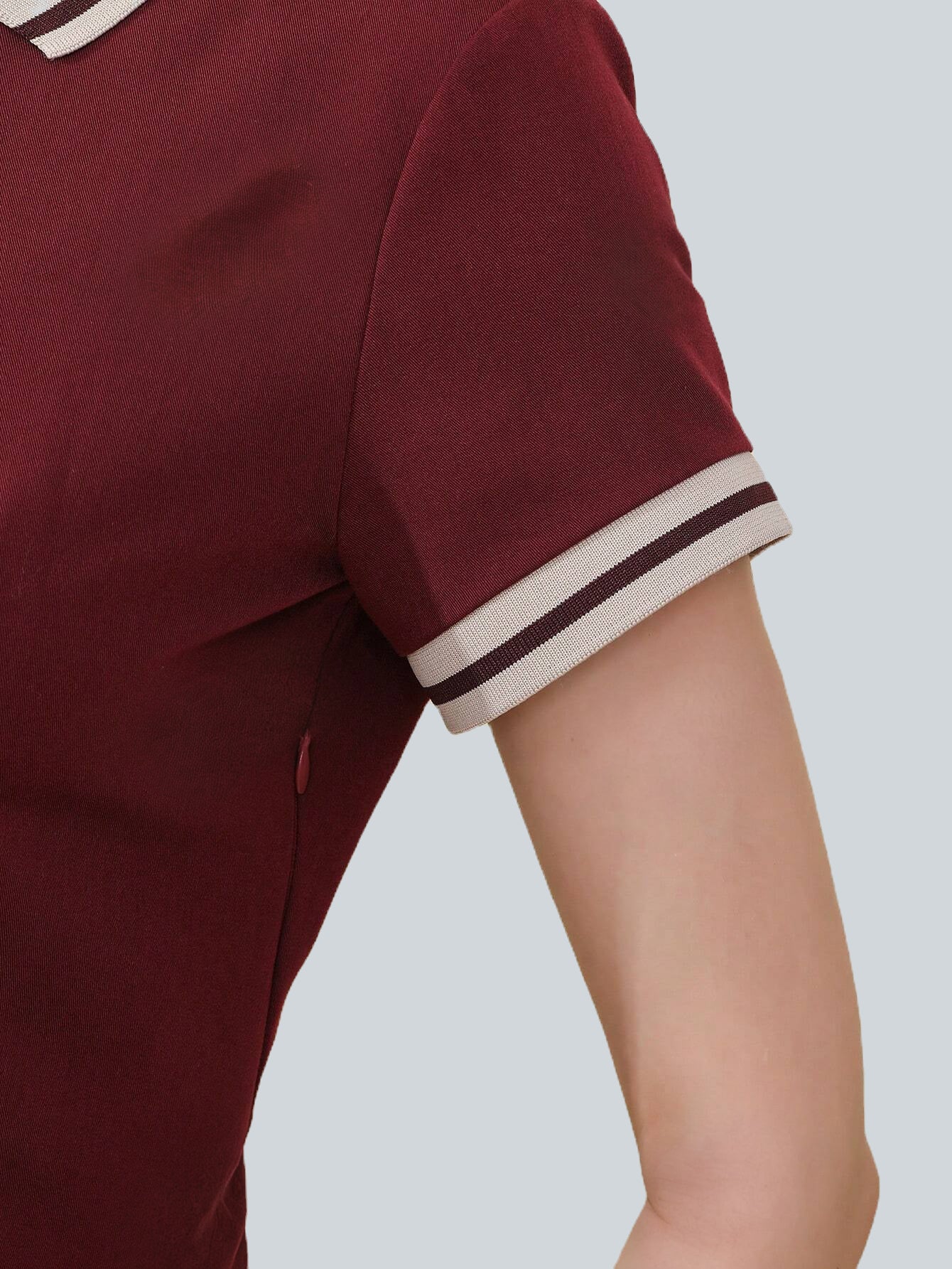 Ribbed Pleated Short Sleeve Polo Neck Dress