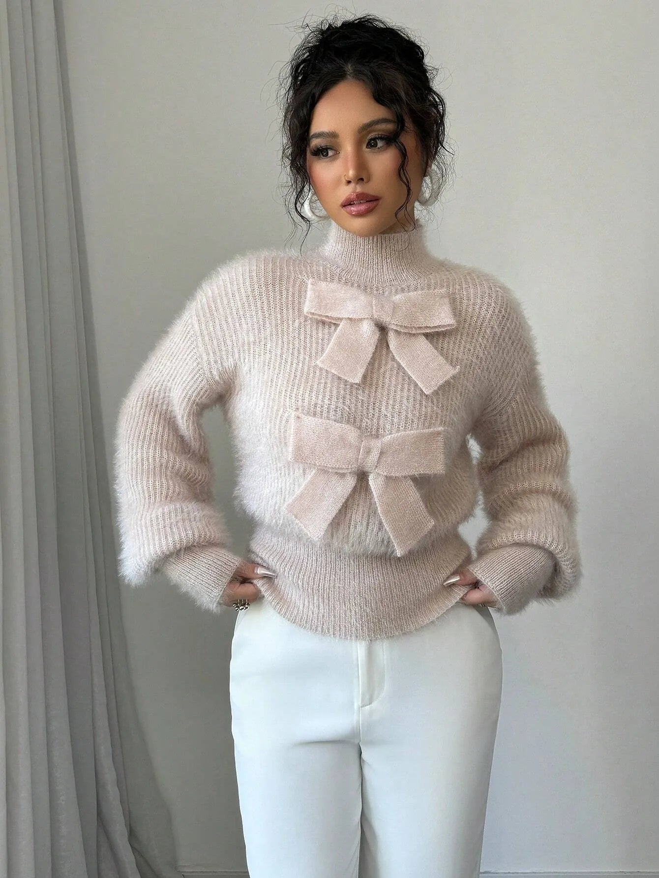 Casual Pullover Bow Detail Sweater