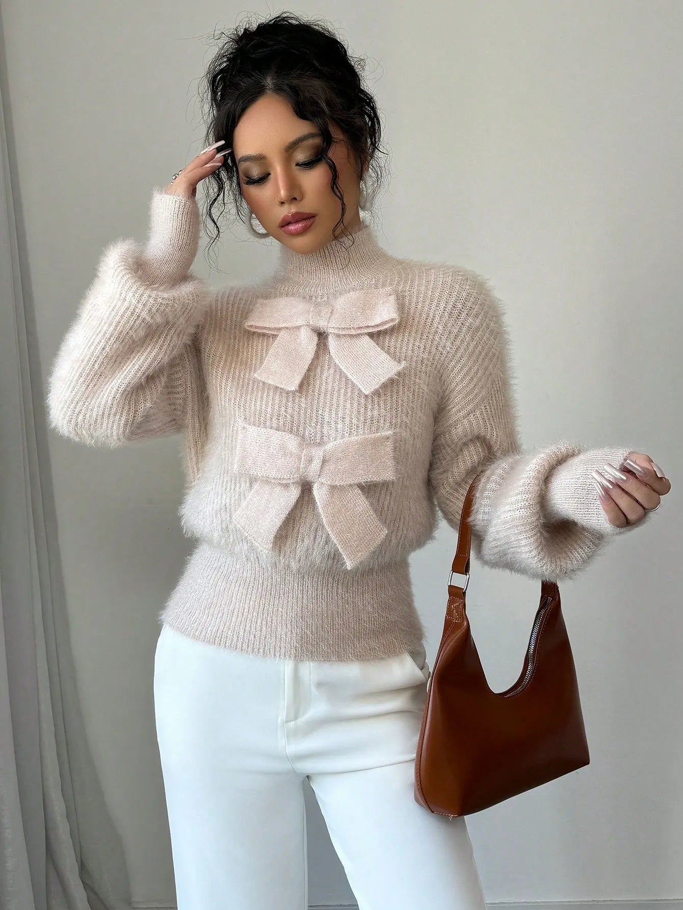 Casual Pullover Bow Detail Sweater