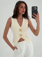 Sleeveless Side Slit Knit Top Hem
