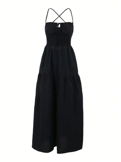 Spaghetti Strap Backless A-Line Beach Dress