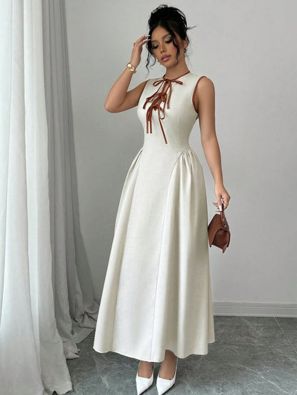 Elegant Hollow Neck Tie Bow Dress