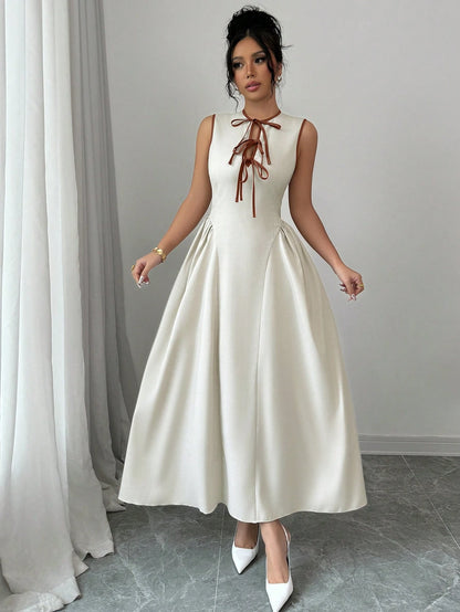 Elegant Hollow Neck Tie Bow Dress