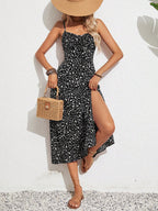 Floral Cami Front and Thigh Slit Summer Dress
