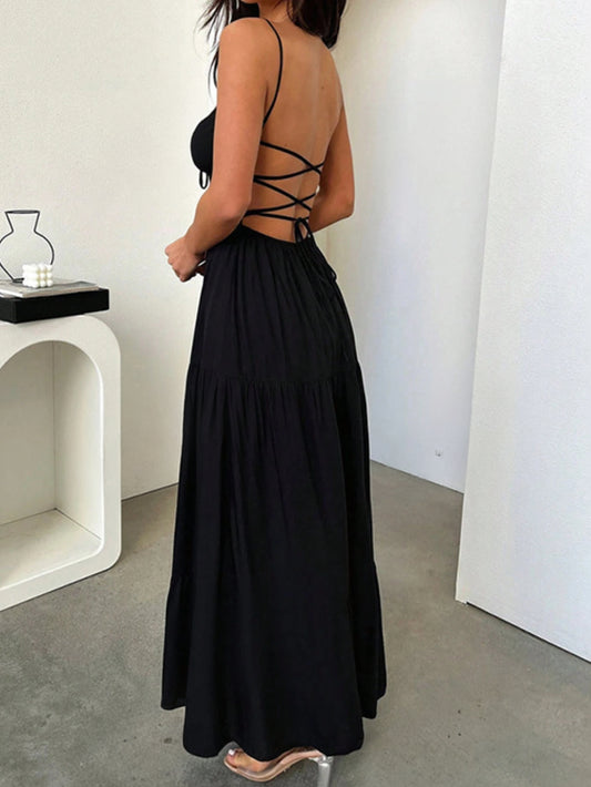 Spaghetti Strap Backless A-Line Beach Dress