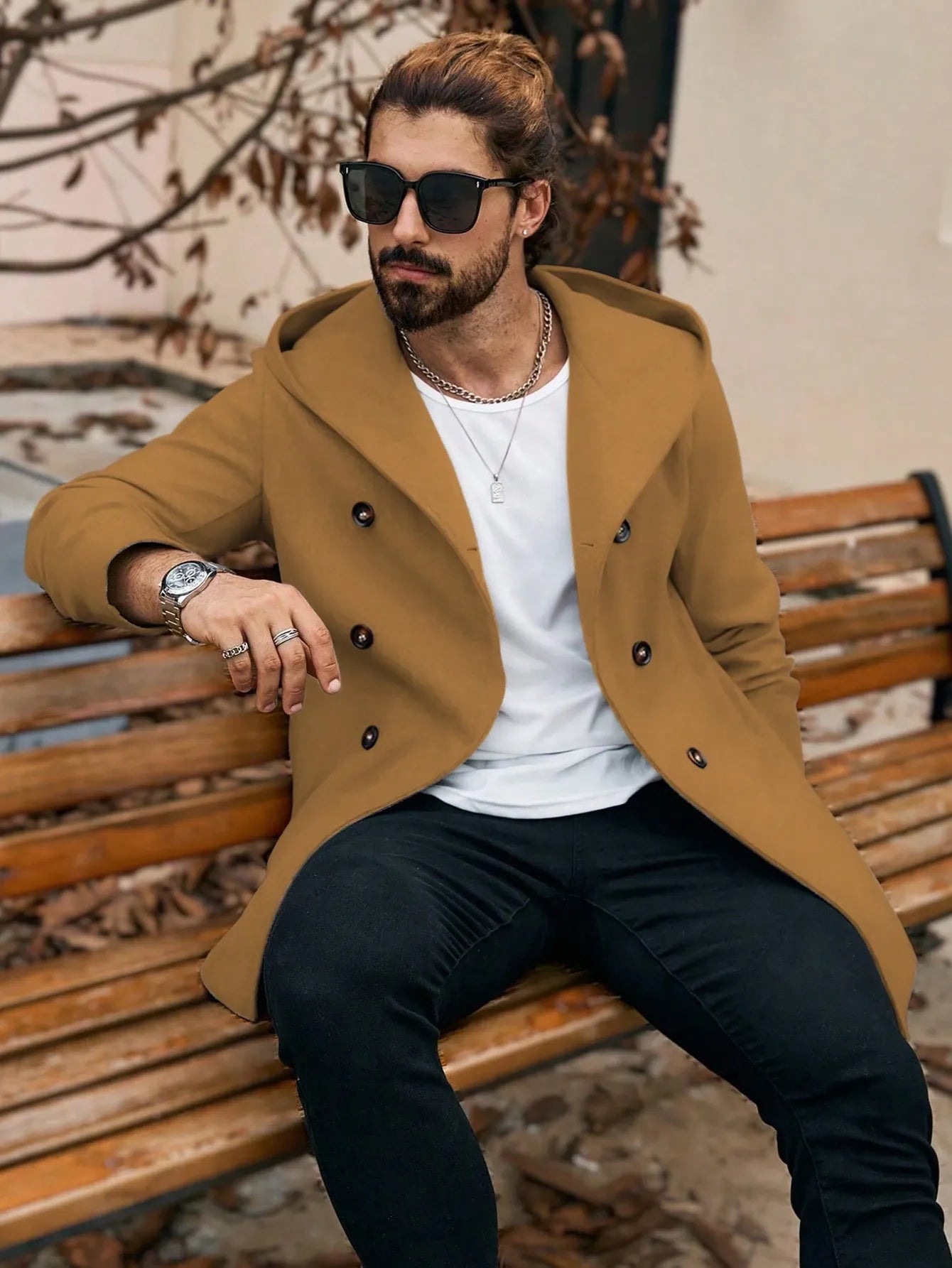 Hooded Wool Blend Coat
