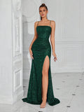 Lace-Up Back High Slit Cami Maxi Dress