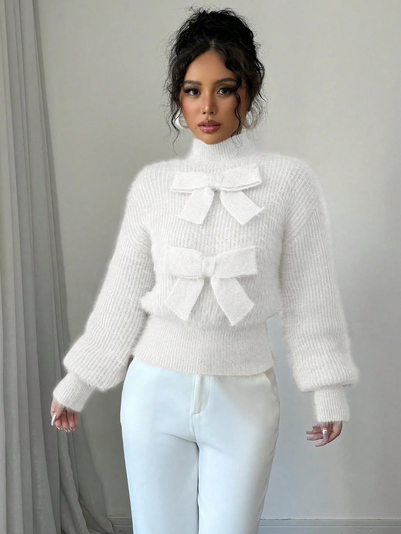 Casual Pullover Bow Detail Sweater
