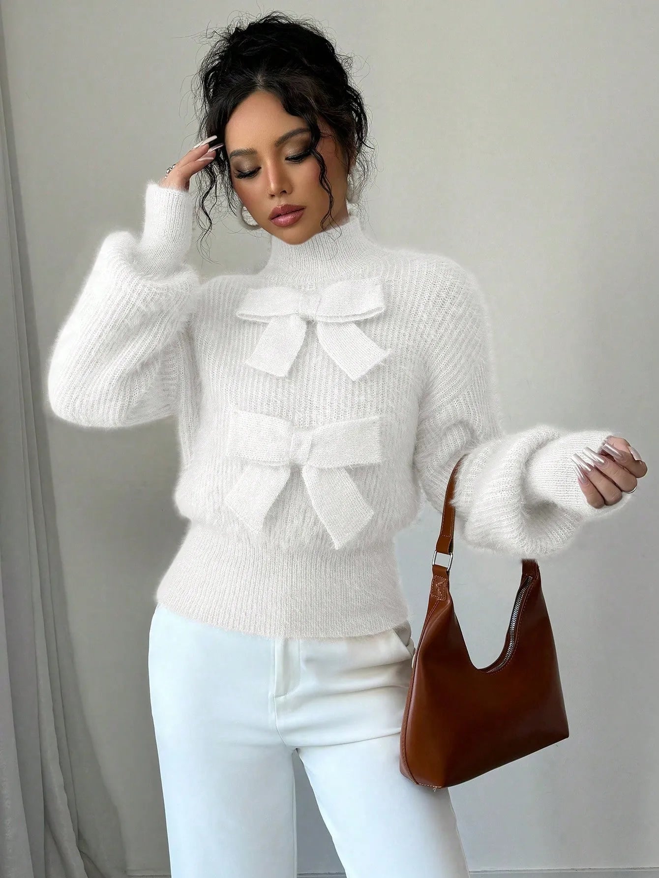 Casual Pullover Bow Detail Sweater