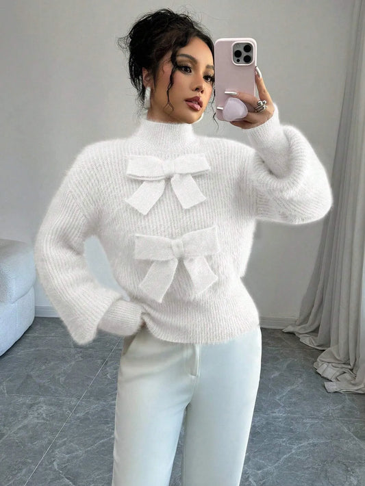Casual Pullover Bow Detail Sweater
