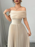 Off Shoulder Pleated Waist Elegant Dress