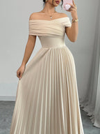 Off Shoulder Pleated Waist Elegant Dress