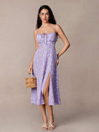 Floral Cami Front and Thigh Slit Summer Dress