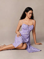 Floral Cami Front and Thigh Slit Summer Dress