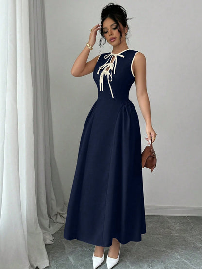 Elegant Hollow Neck Tie Bow Dress