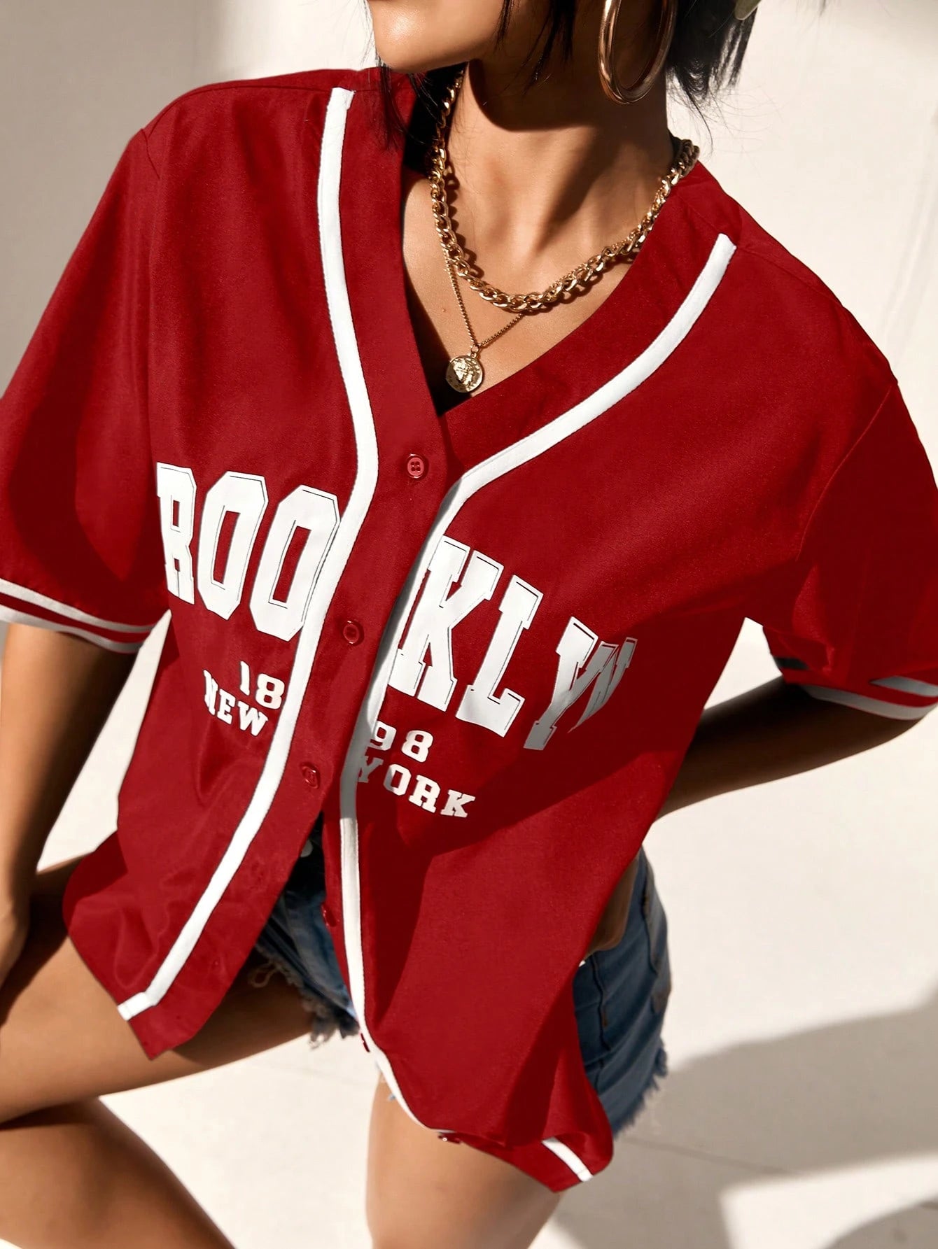 Graphic Striped Trim Baseball Shirt