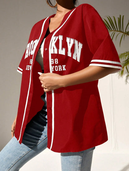 Graphic Striped Trim Baseball Shirt