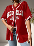 Graphic Striped Trim Baseball Shirt