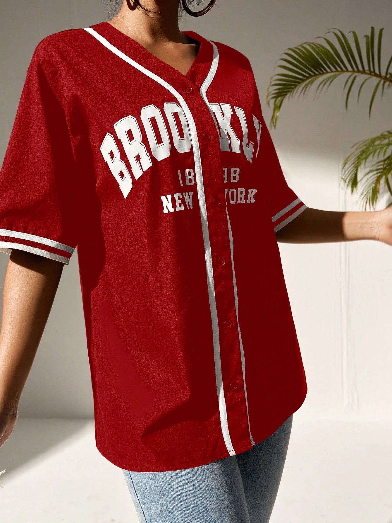 Graphic Striped Trim Baseball Shirt