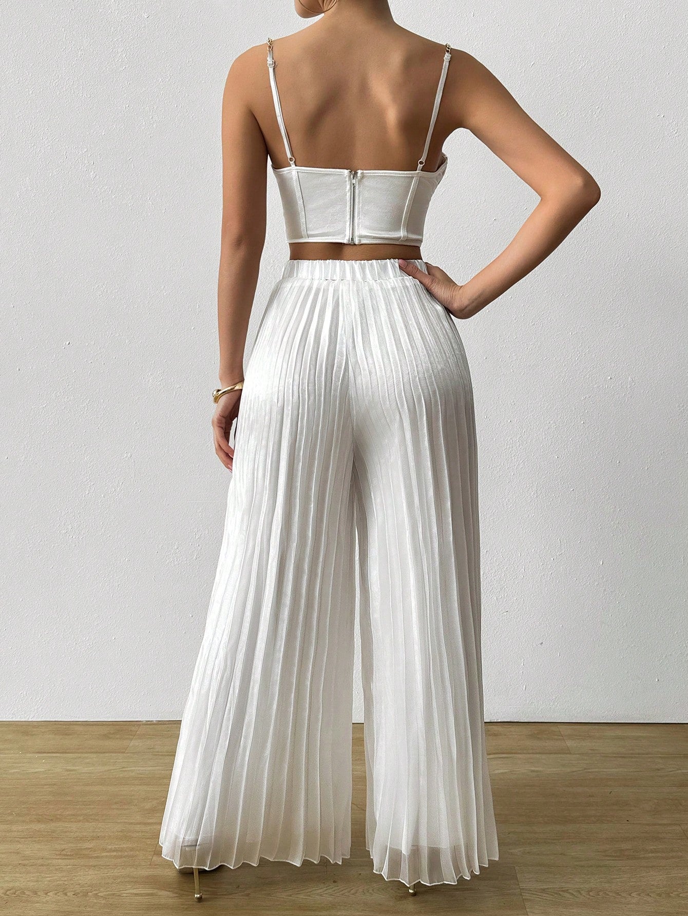 Satin Pleated Long Wide Leg Pants
