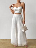 Satin Pleated Long Wide Leg Pants