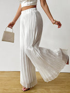 Satin Pleated Long Wide Leg Pants