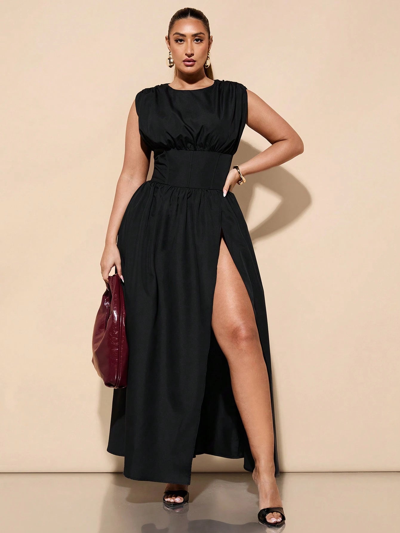 High Waist Empire Slit Dress