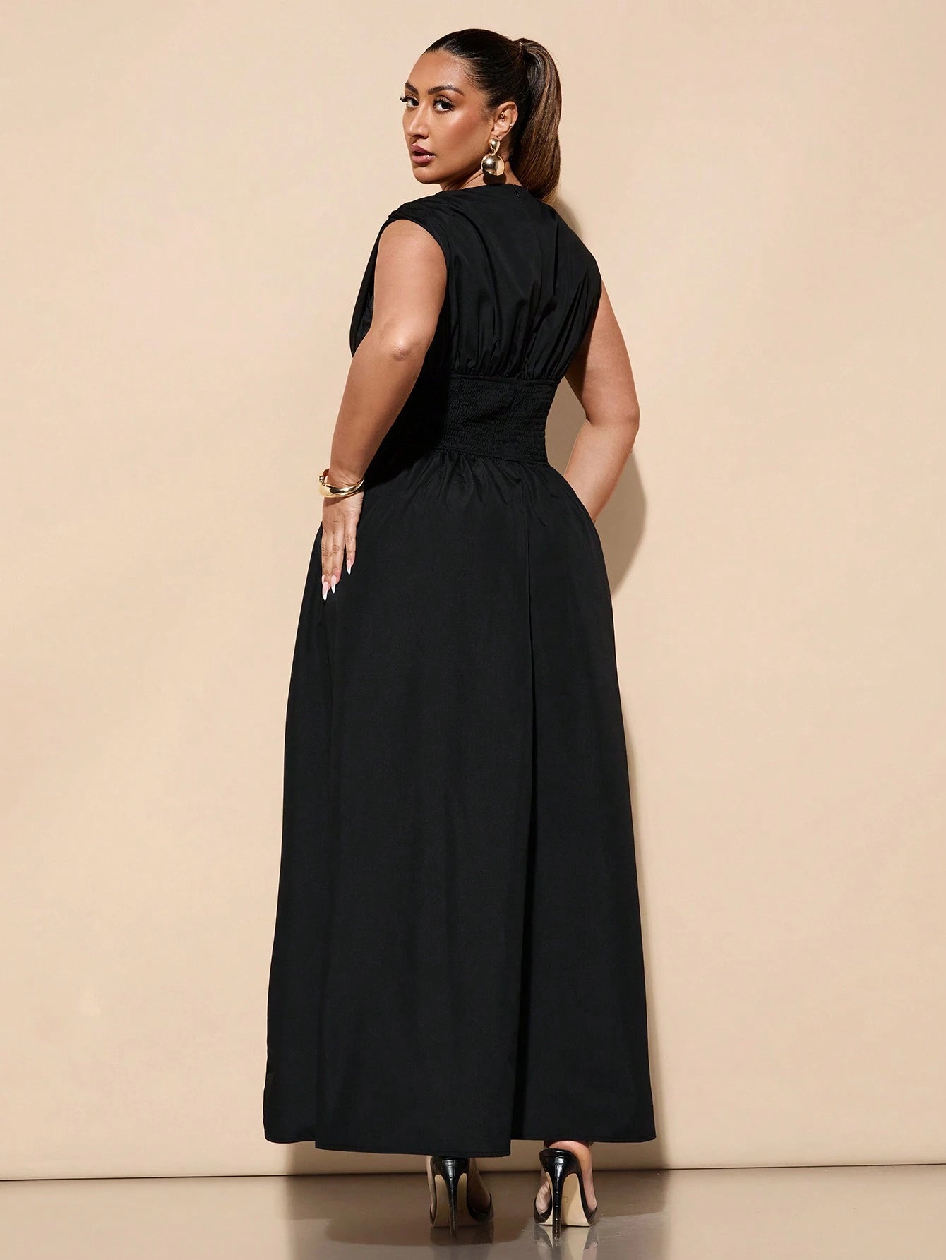 High Waist Empire Slit Dress