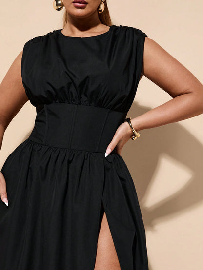 High Waist Empire Slit Dress