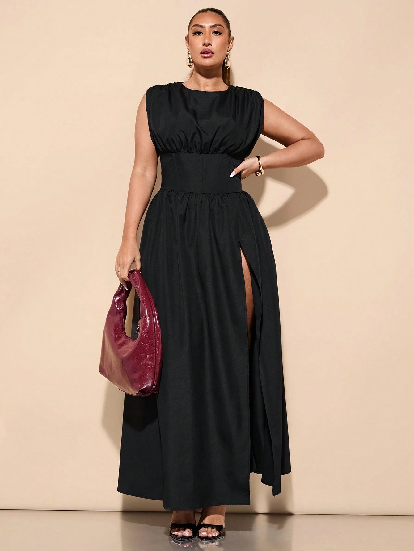 High Waist Empire Slit Dress