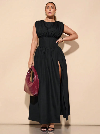 High Waist Empire Slit Dress
