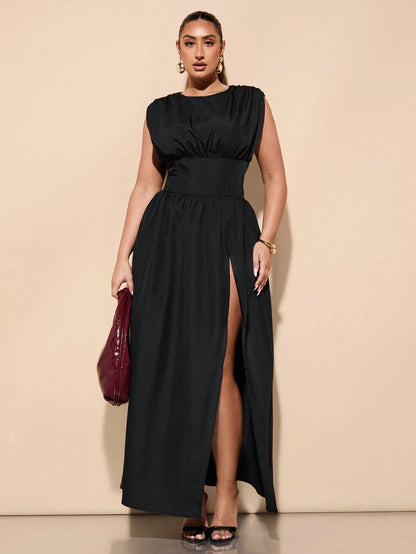 High Waist Empire Slit Dress