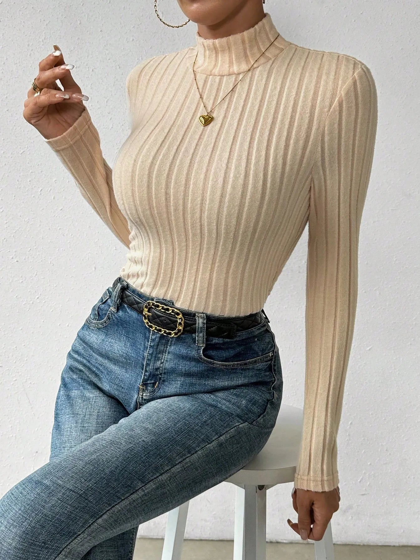 Knit Textured  Ribbed  Turtlenecks