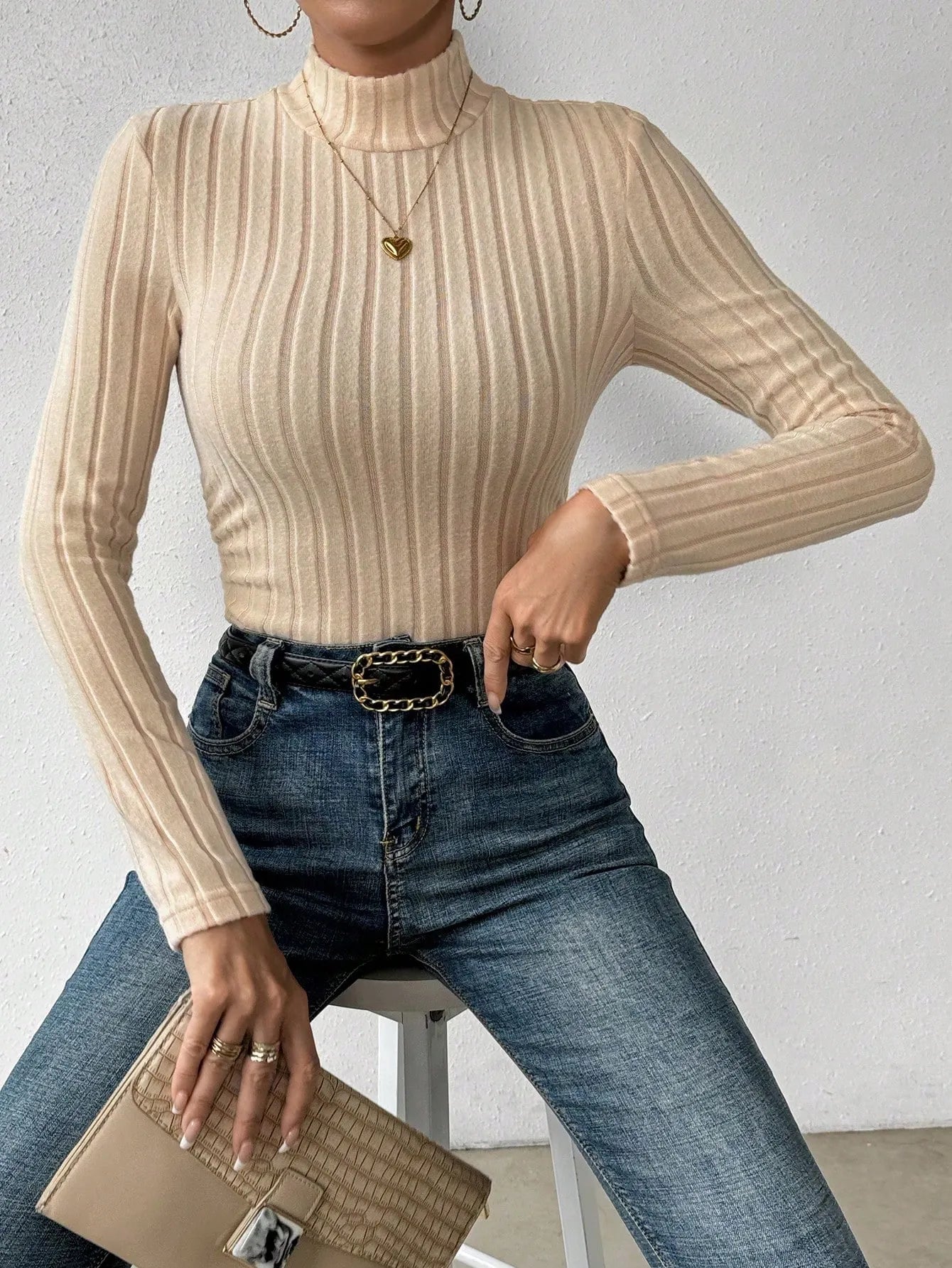 Knit Textured  Ribbed  Turtlenecks