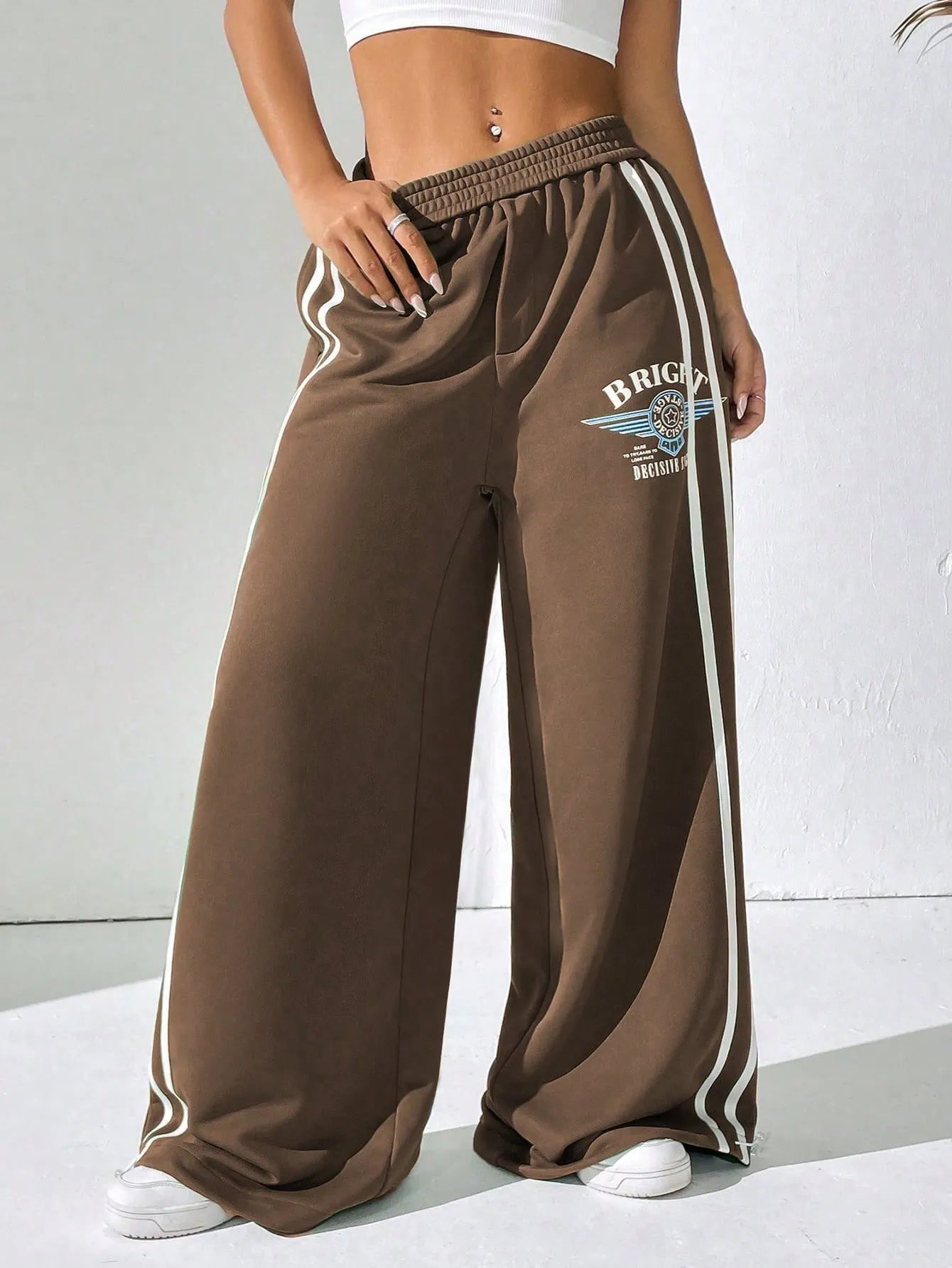 BRIGHT  Striped Wide Leg  Pants