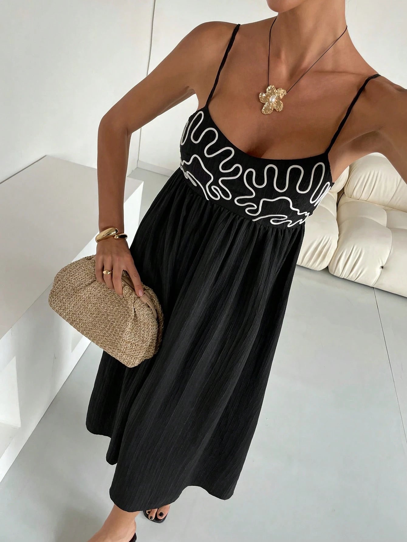 Embroidered Casual Long Slip Dress