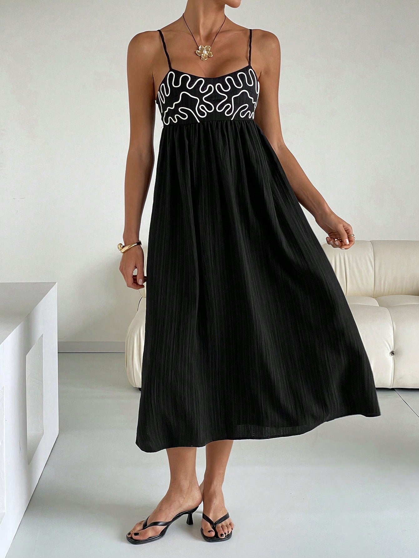 Embroidered Casual Long Slip Dress