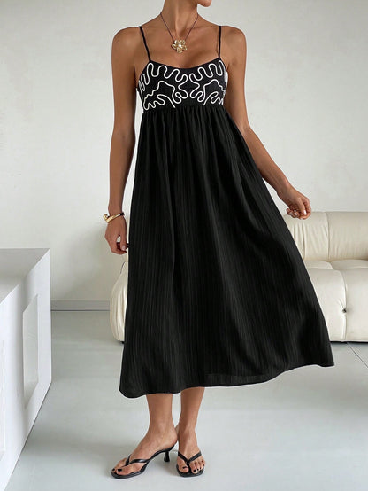 Embroidered Casual Long Slip Dress