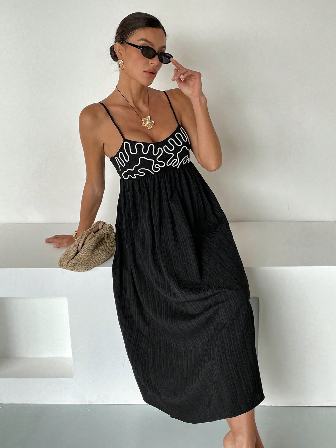 Embroidered Casual Long Slip Dress