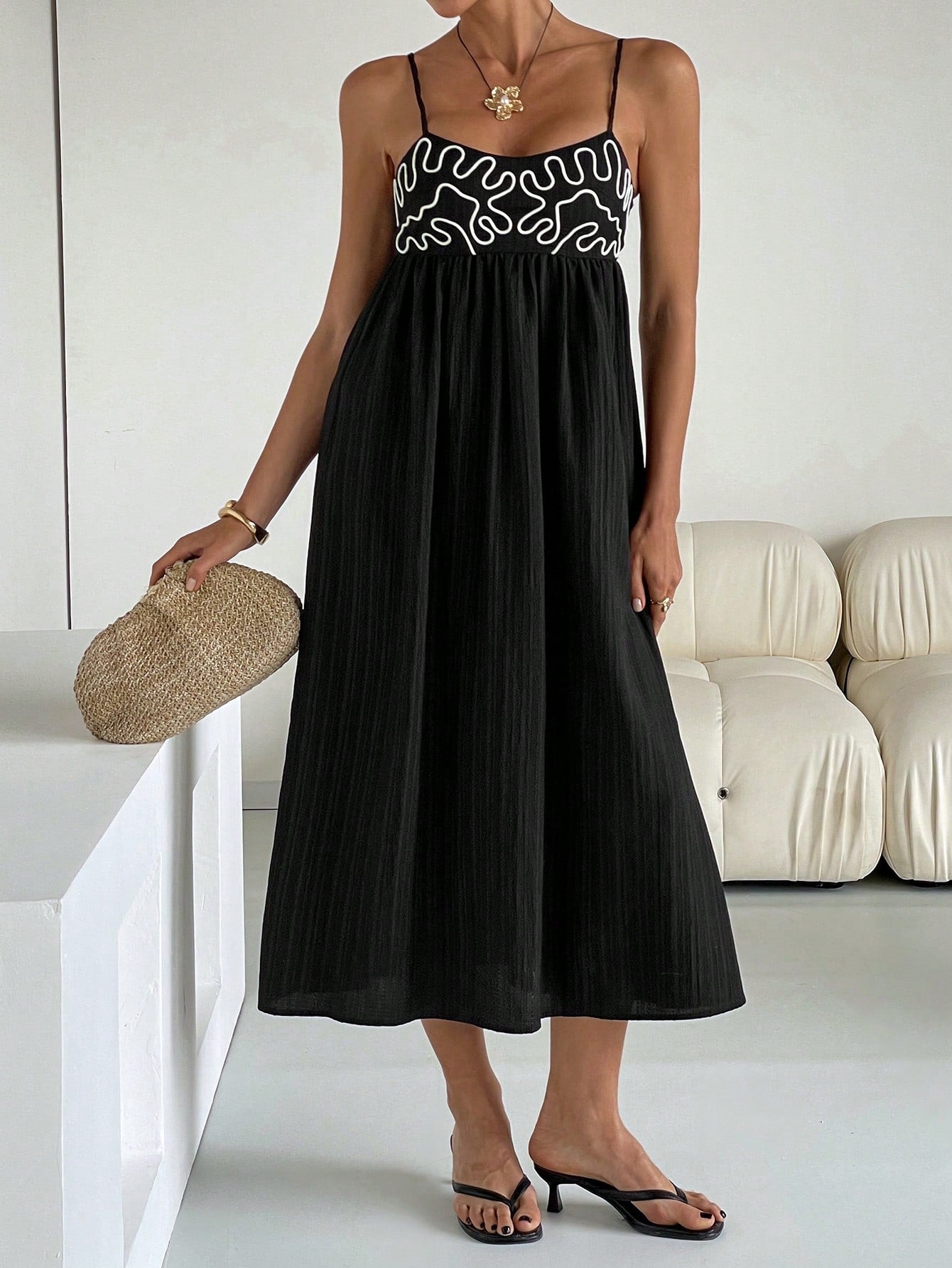 Embroidered Casual Long Slip Dress