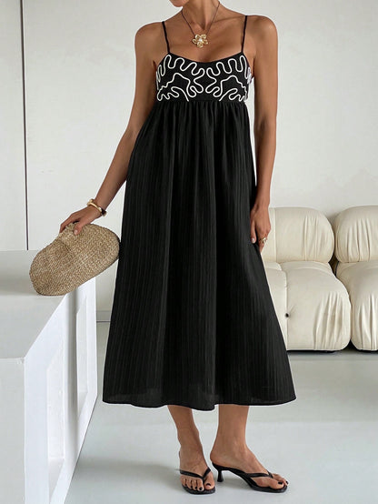 Embroidered Casual Long Slip Dress