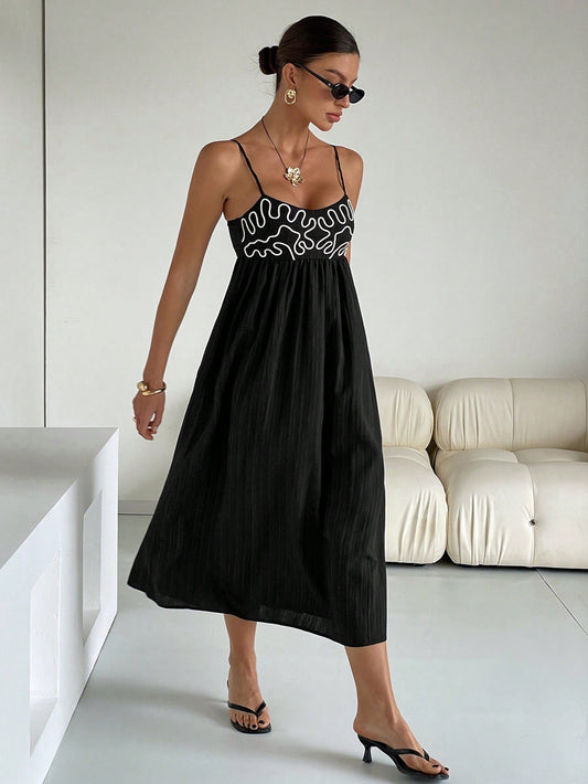 Embroidered Casual Long Slip Dress