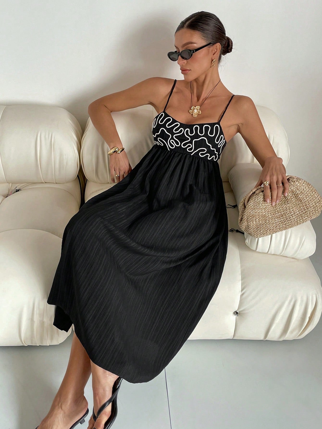 Embroidered Casual Long Slip Dress