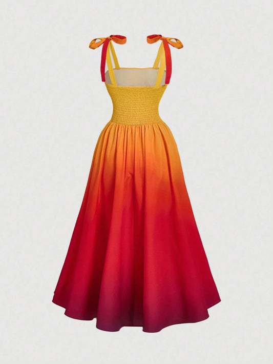 Sunset Tie Midi Sundress Dress