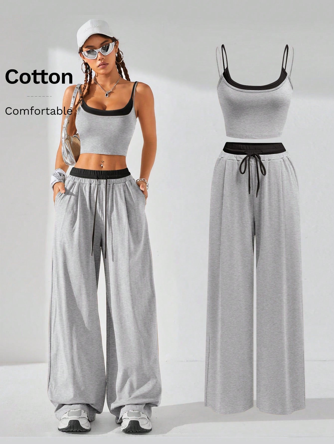 Casual Knit Tank Tops & Sweatpants Sets