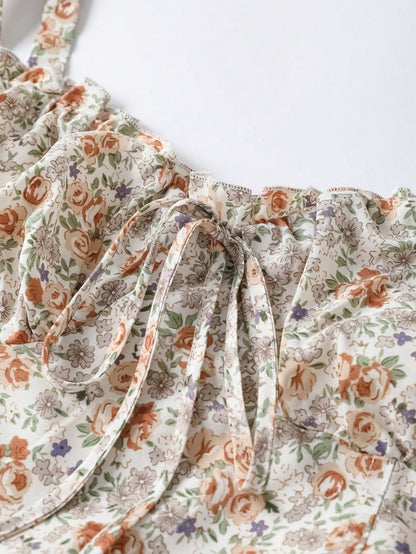 Front Tie Floral Short Dress