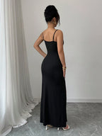 Floral High Slit Spaghetti Strap Dress